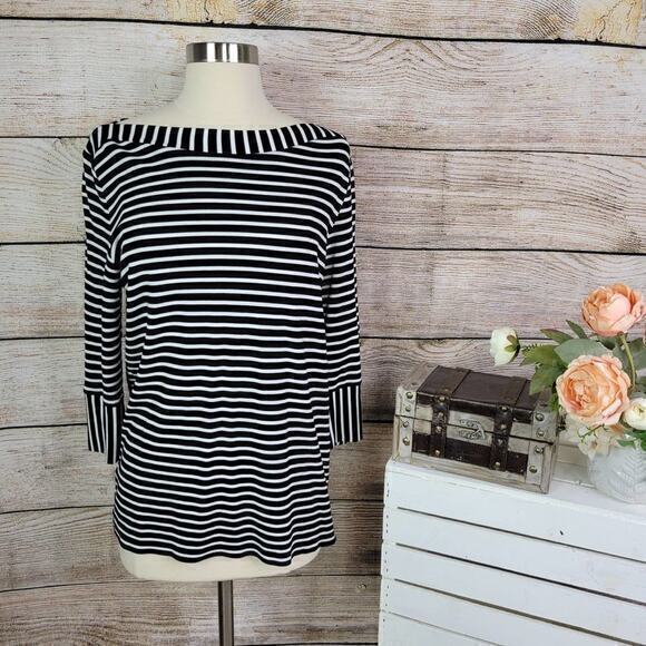 Gerry Weber Collection Striped Black White Button Top 10 - Picture 1 of 11